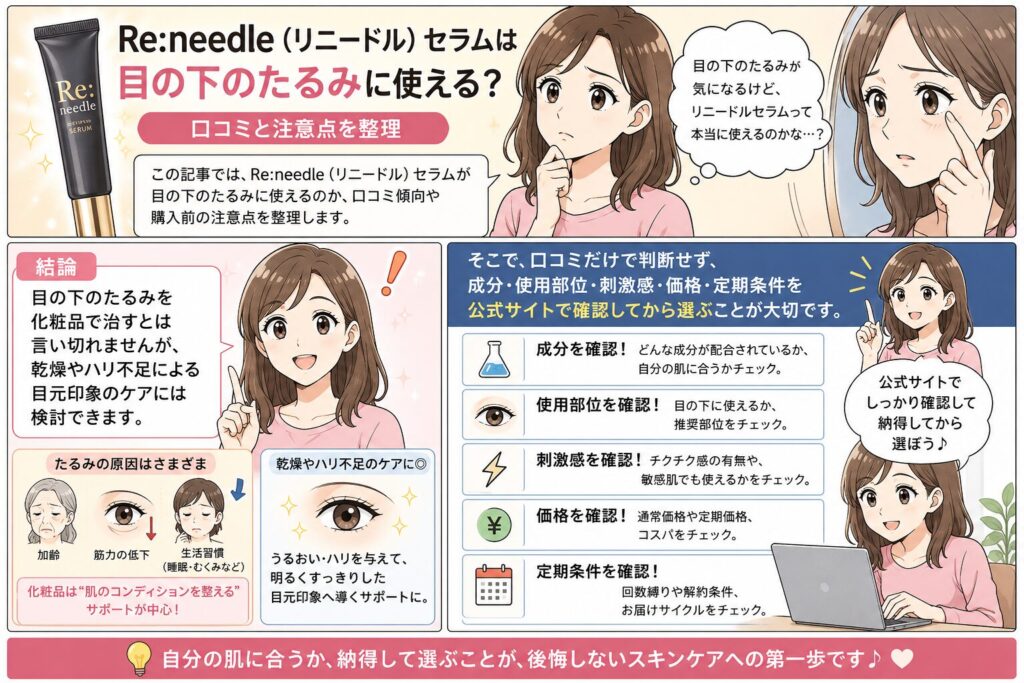 Re:needle（リニードル）セラムは目の下のたるみに使える？ 口コミと注意点を整理